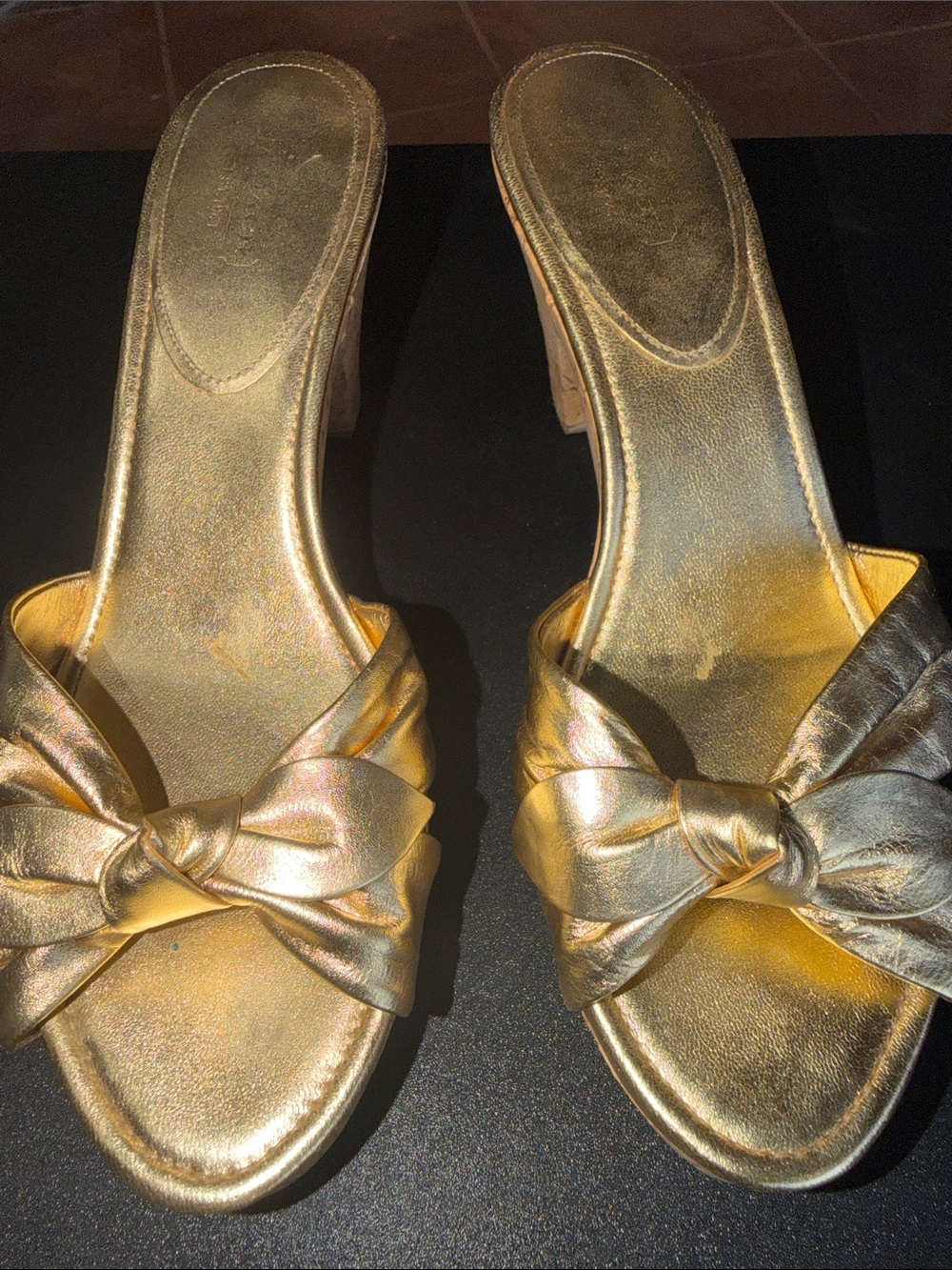 Coach Metallic Gold Bow Slide Sandals